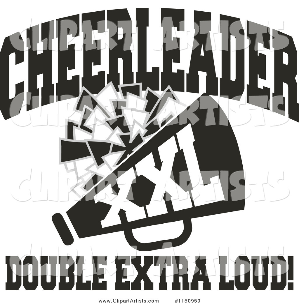 Black and White Cheerleader Xxl Double Extra Loud Text with a Pom Pom and Megaphone