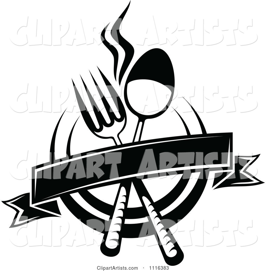Black and White Dining and Restaurant Menu Silverware Banner and Plate