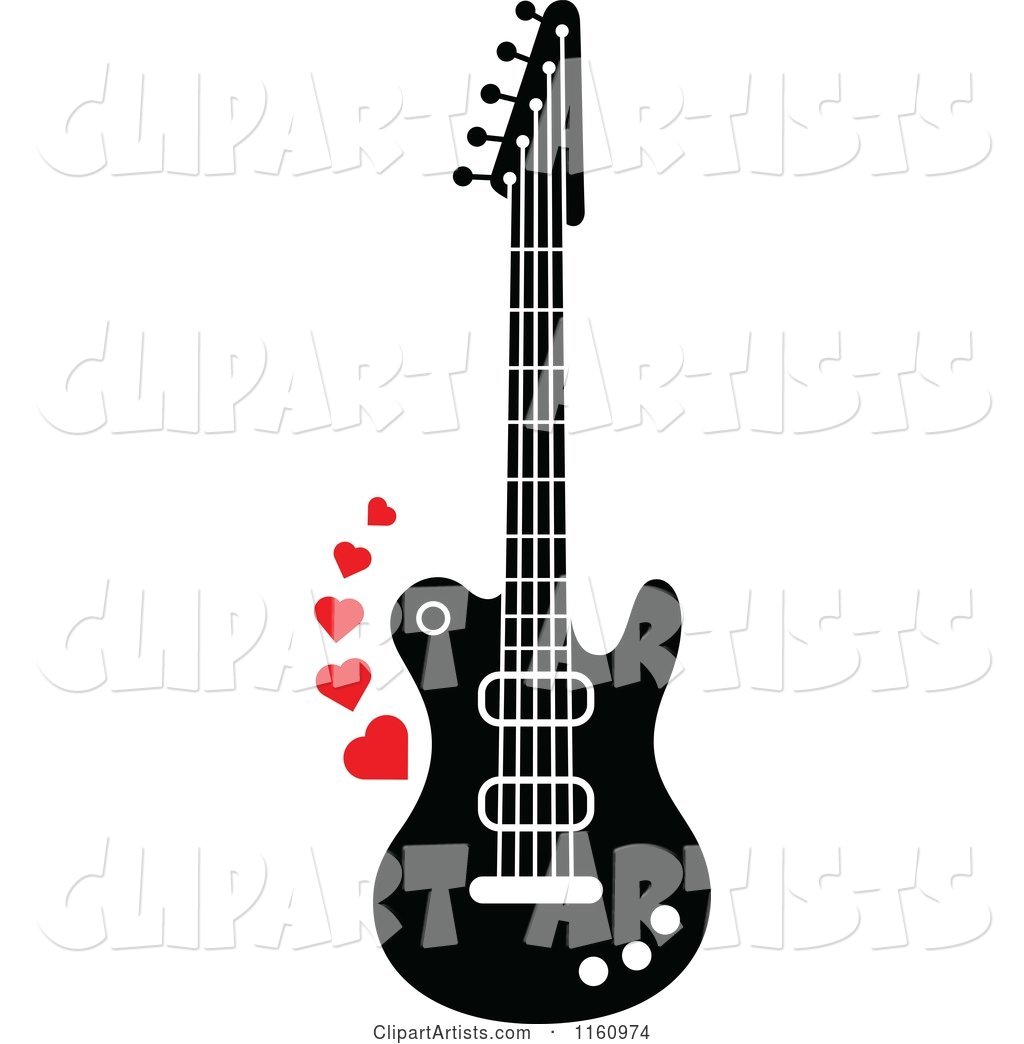 Black and White Electric Guitar with Red Hearts