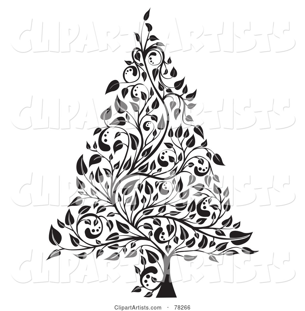 Black and White Elegant Floral Vine Christmas Tree