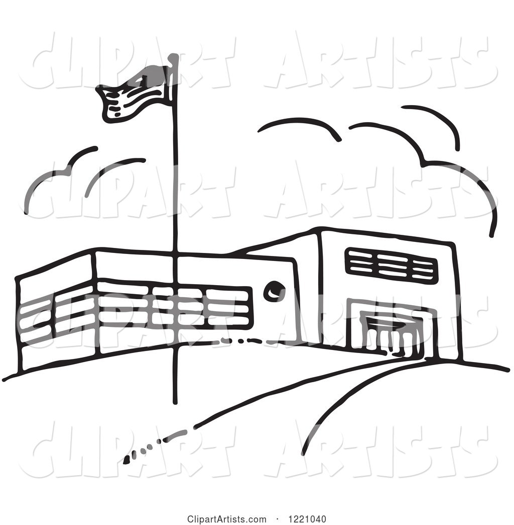 Black and White Flag and School Building