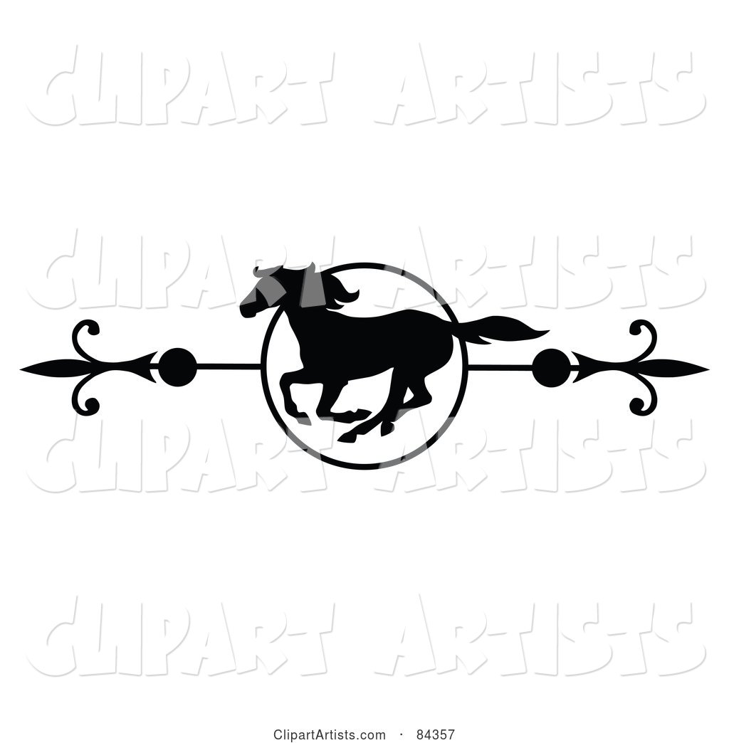 Black and White Galloping Horse Page Divider or Website Header