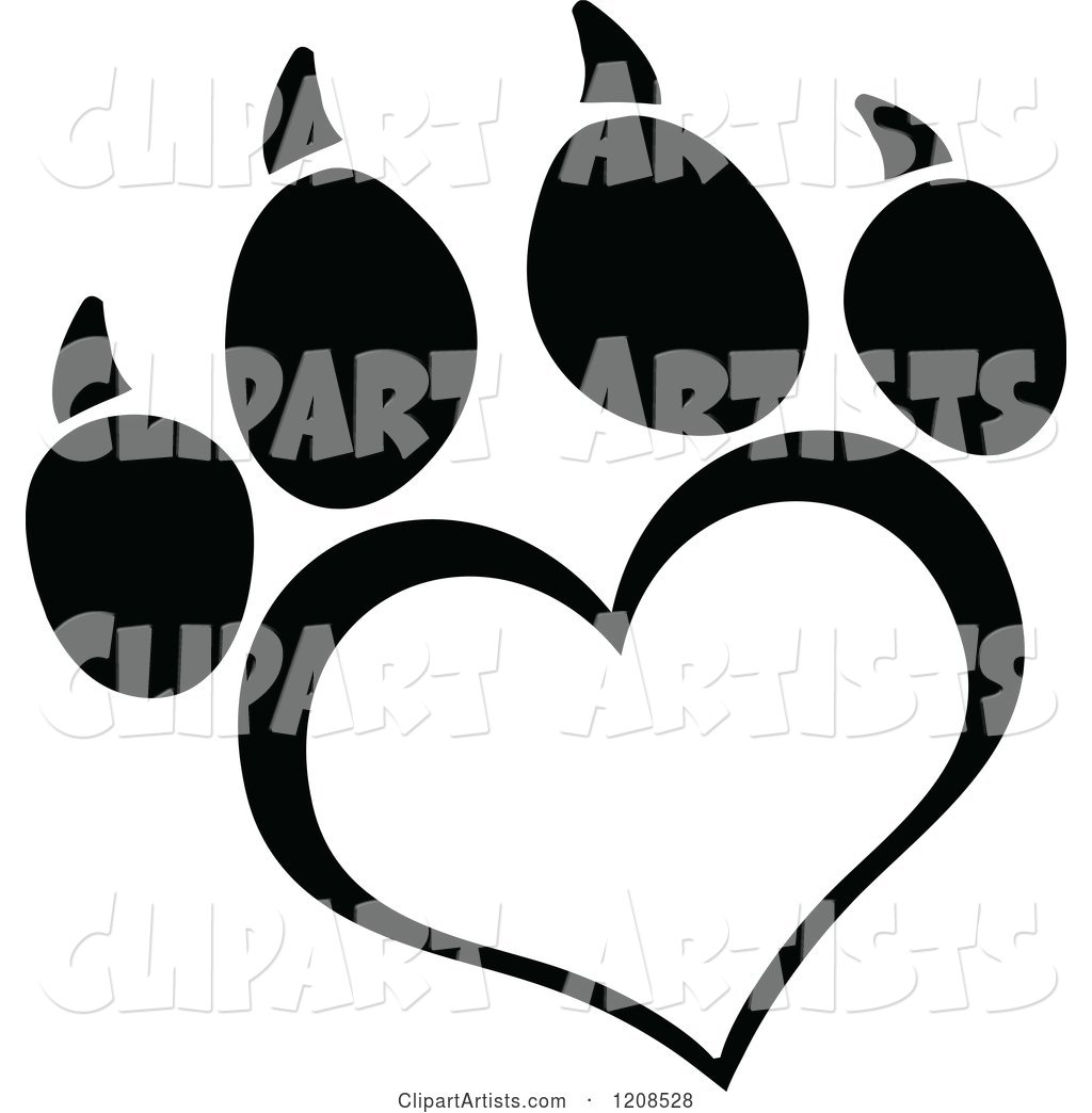Black and White Heart Shaped Love Paw Print