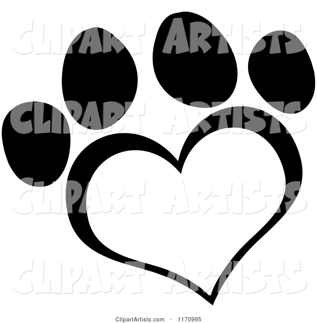 Black and White Heart Shaped Paw Print