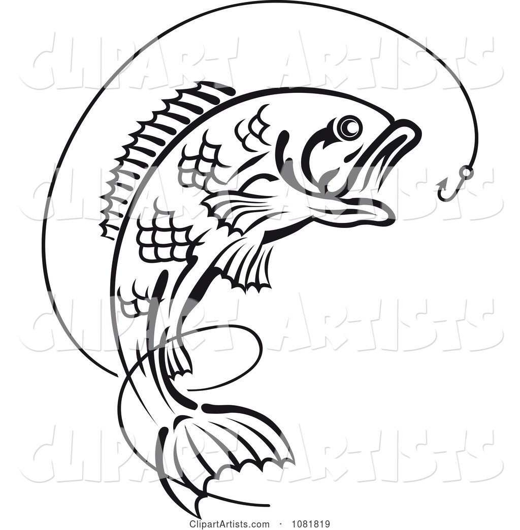 Black and White Leaping Fish and Hook with Line