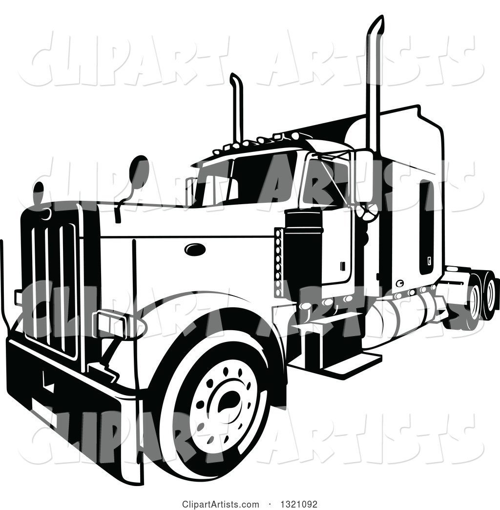 Black and White Lorry Big Rig Truck 3