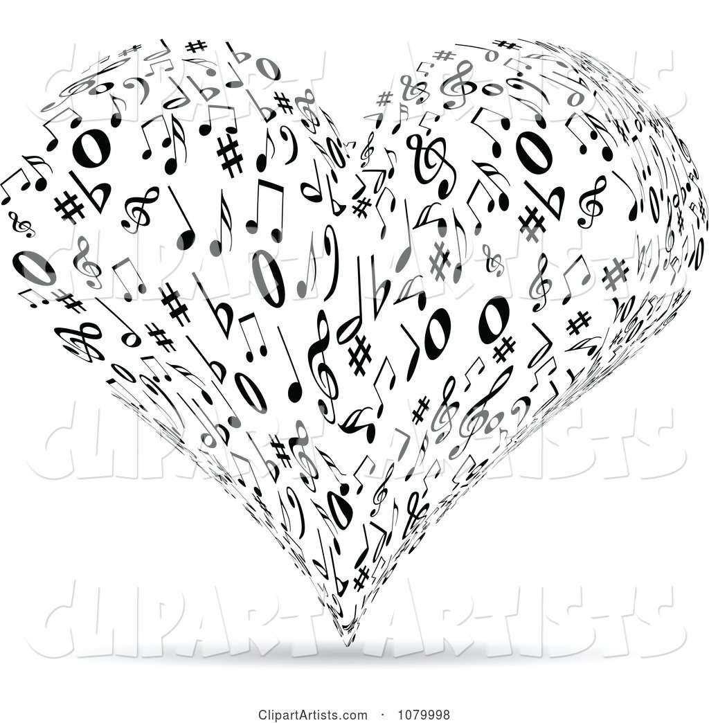 Black and White Music Note Heart