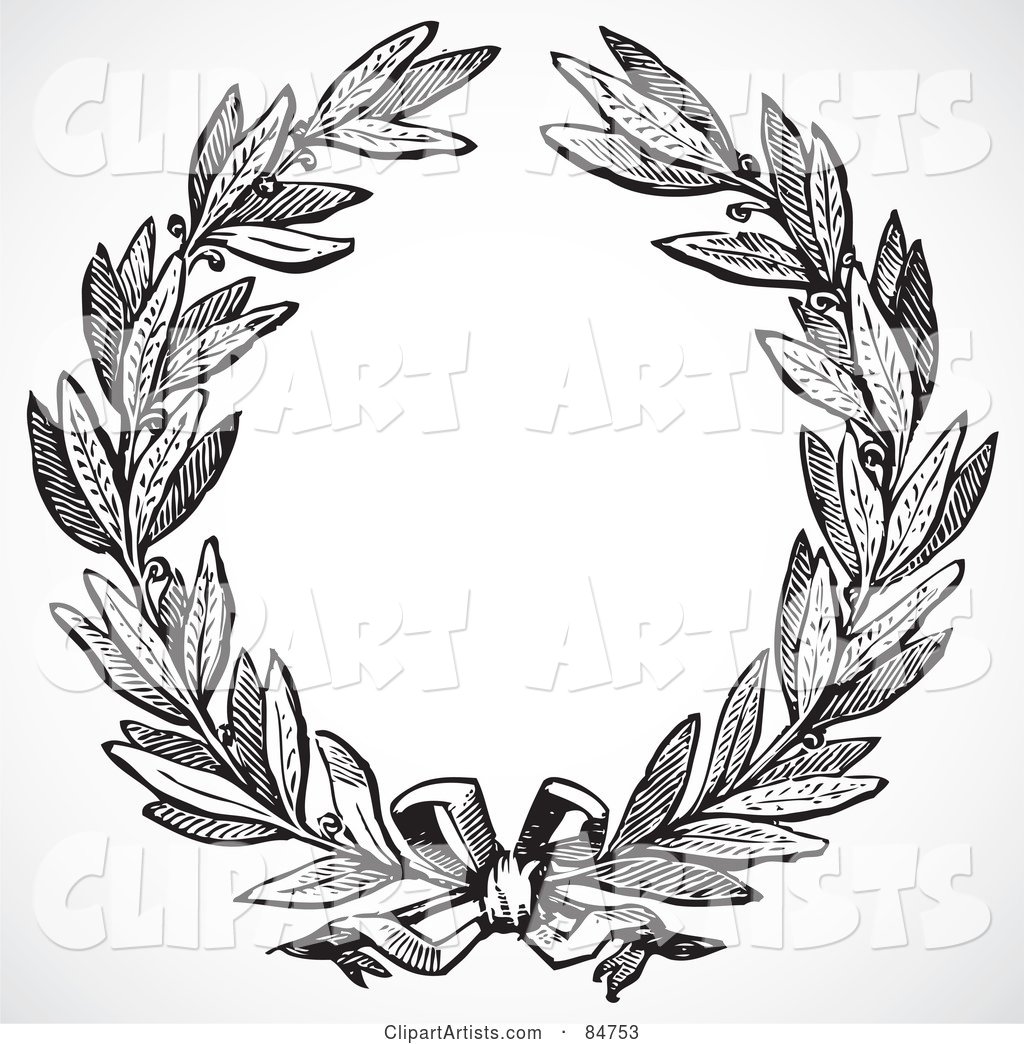 Black and White Olive Leaf Wreath with a Ribbon