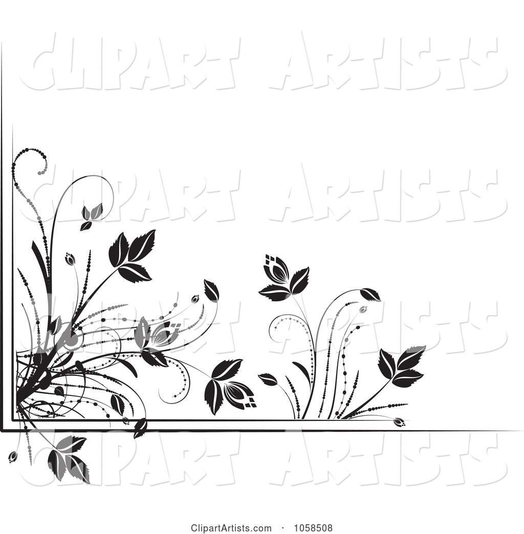 Black and White Ornate Floral Corner Border Design Element - 4