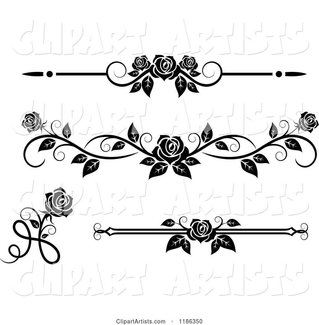 Black and White Ornate Rose Borders and Page Rules