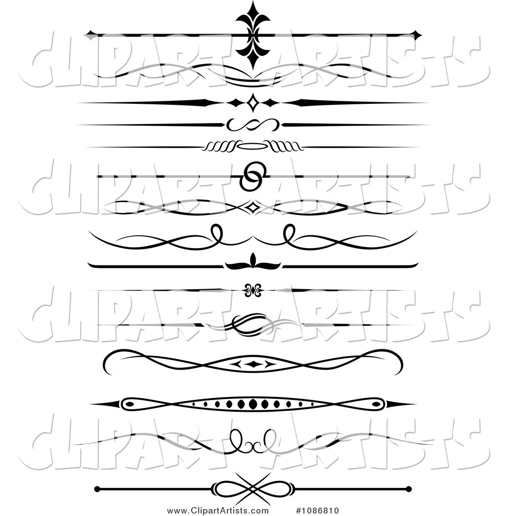 Black and White Ornate Rule and Border Design Elements 2