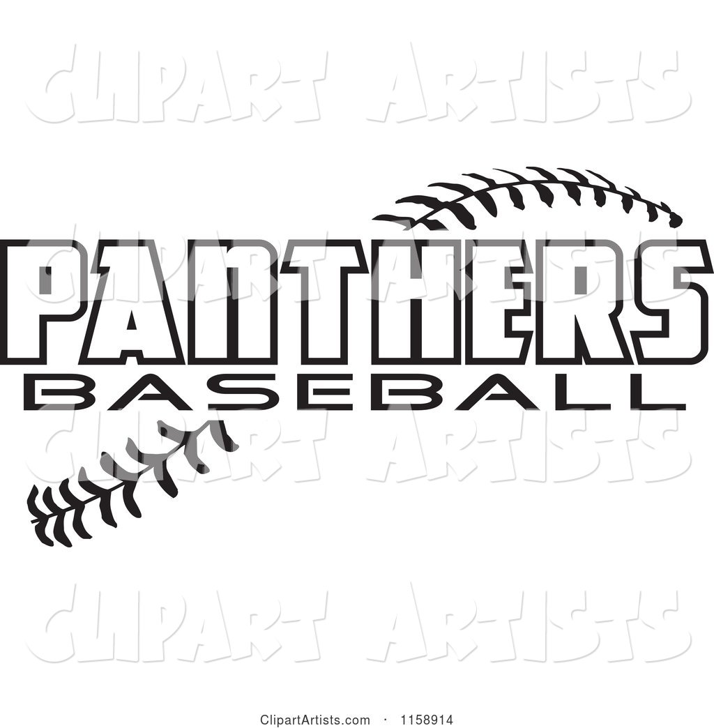 Black and White Panthers Baseball Text over Stitches