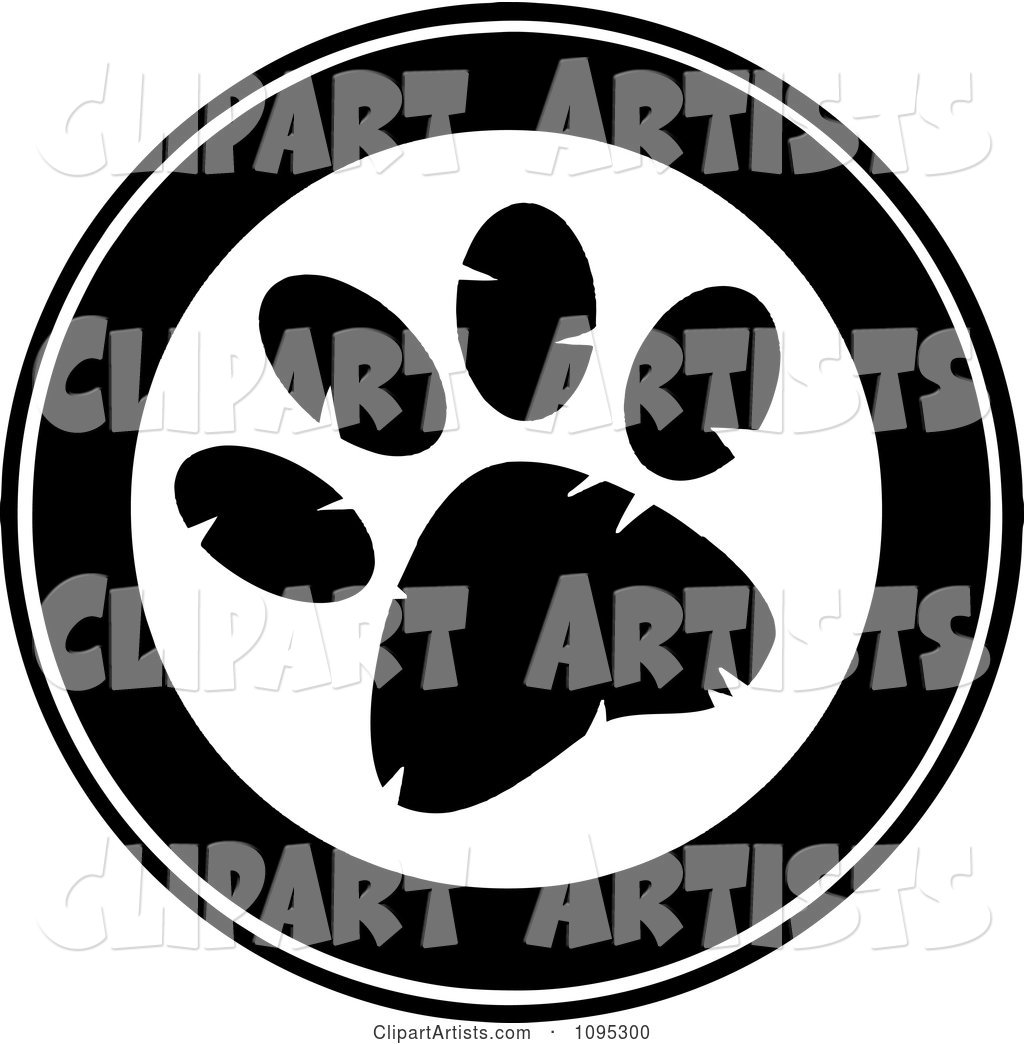 Black and White Paw Print Circle