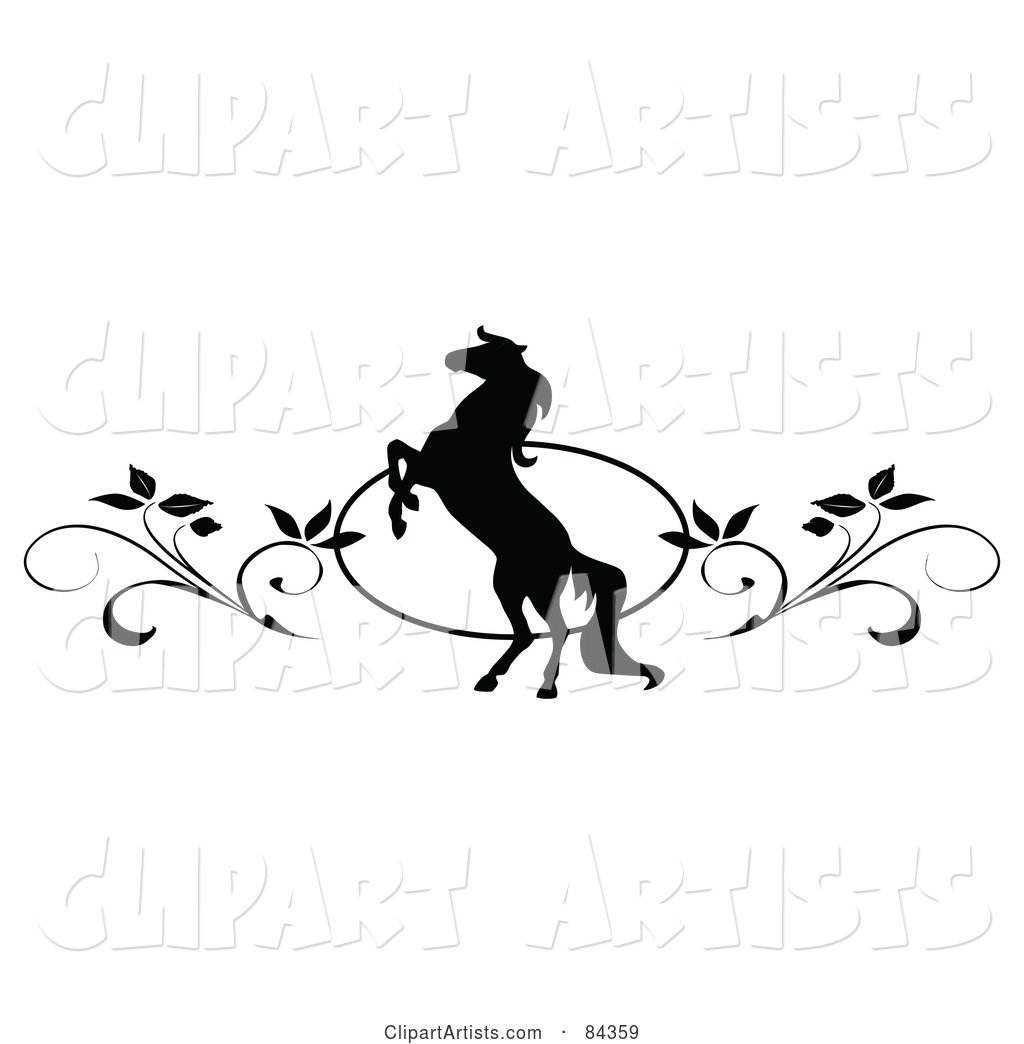 Black and White Rearing Horse and Vine Website Header or Page Divider