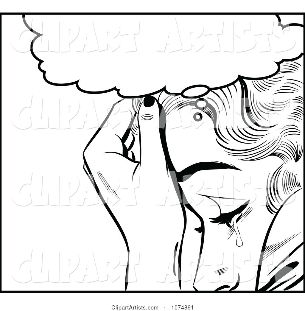 Black and White Retro Pop Art Woman Crying Under a Thought Balloon