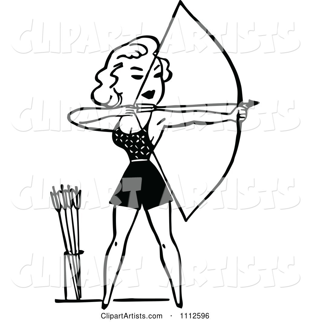 Black and White Retro Woman Archer