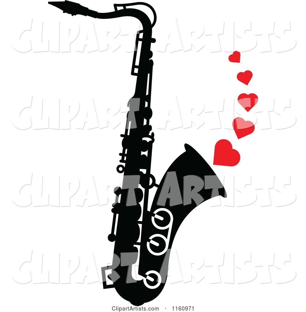 Black and White Saxophone with Red Hearts