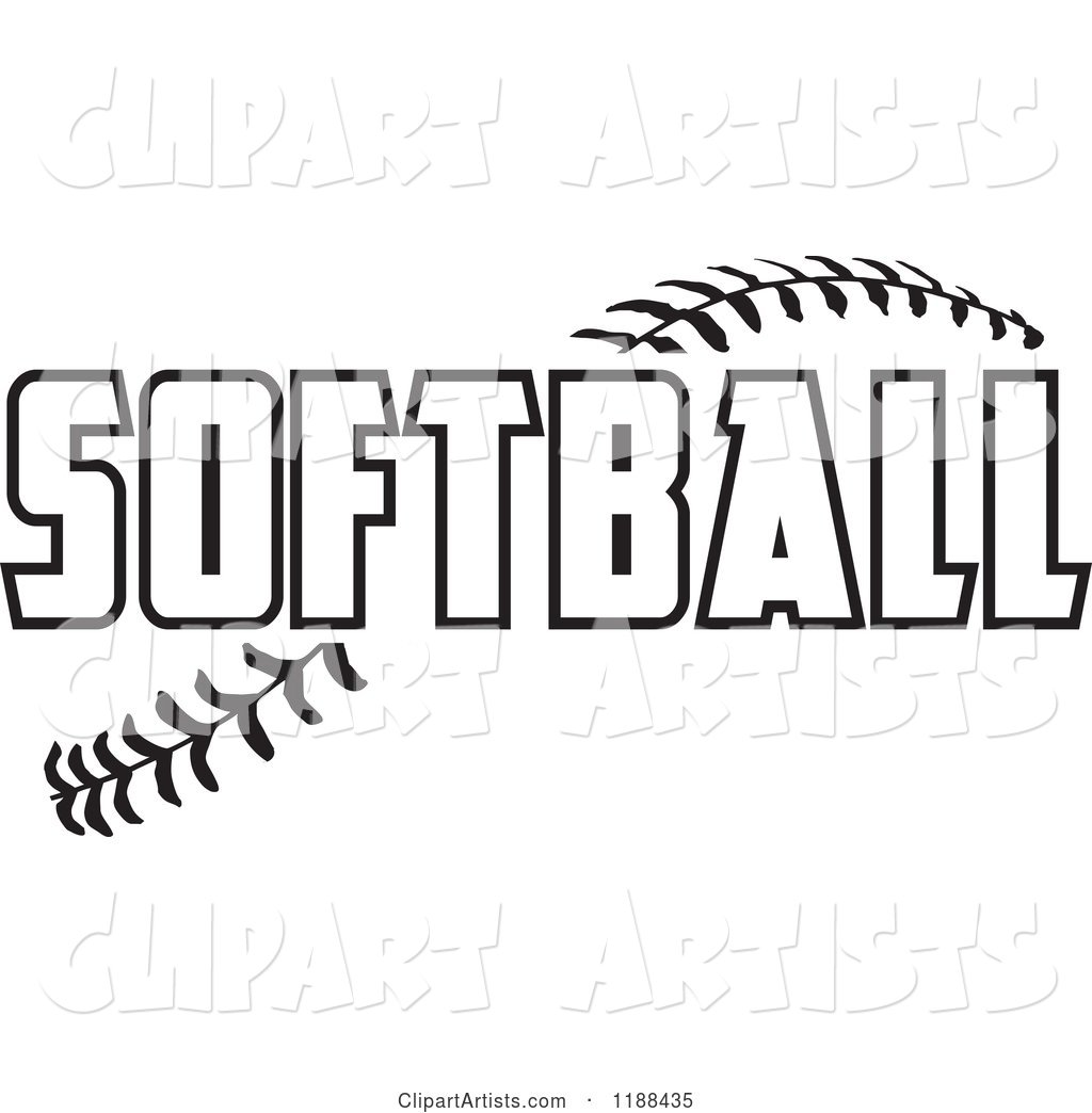 Black and White Softball Text over Stitches