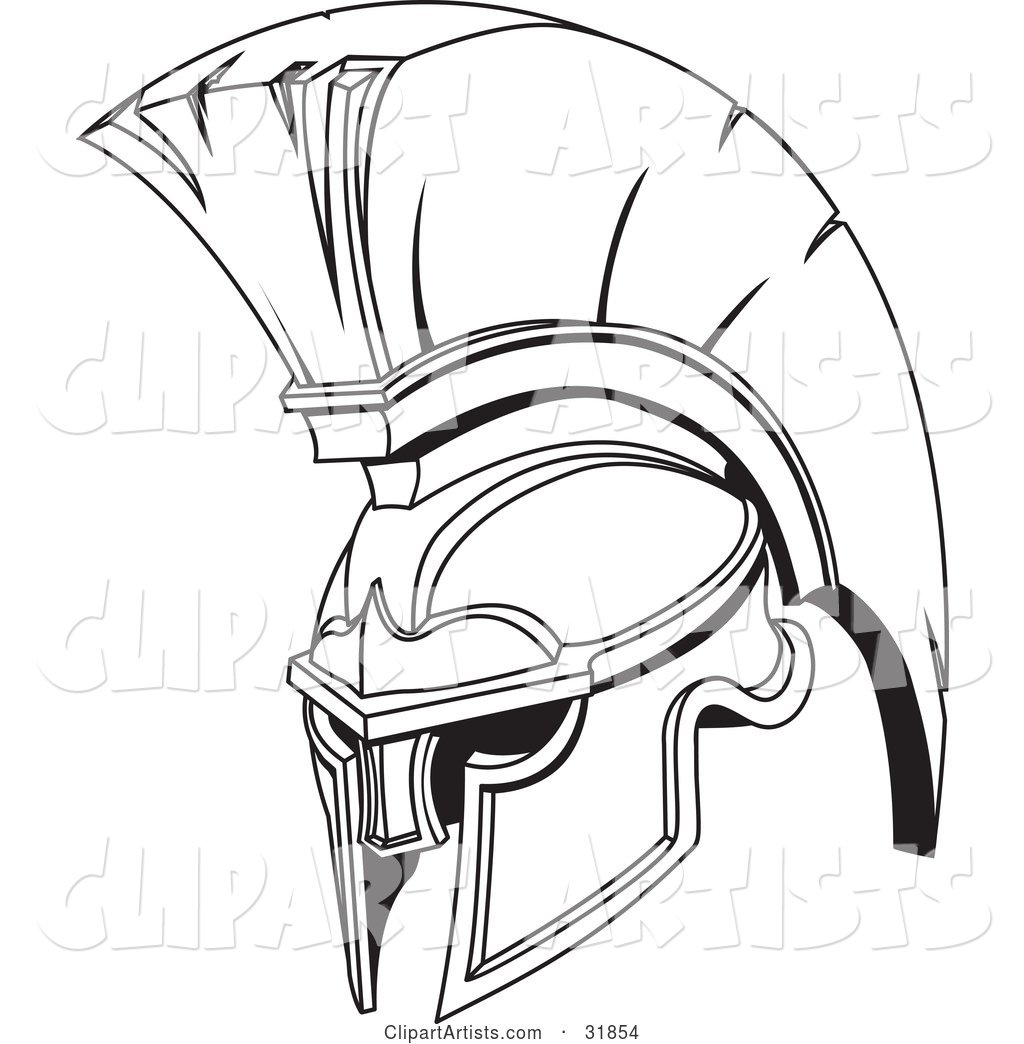 Black and White Spartan or Trojan Helmet, Part of Body Armor