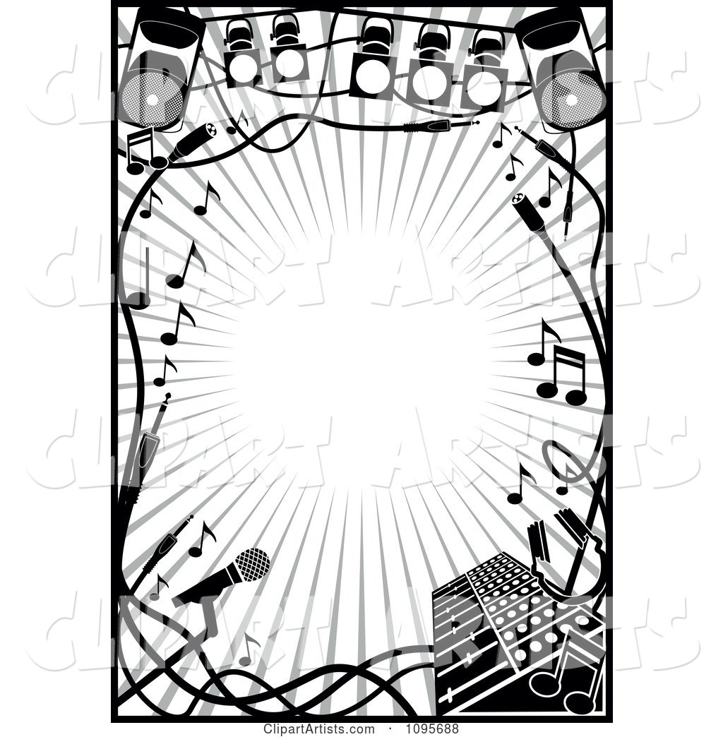Black and White Stage Lighting and Music Frame