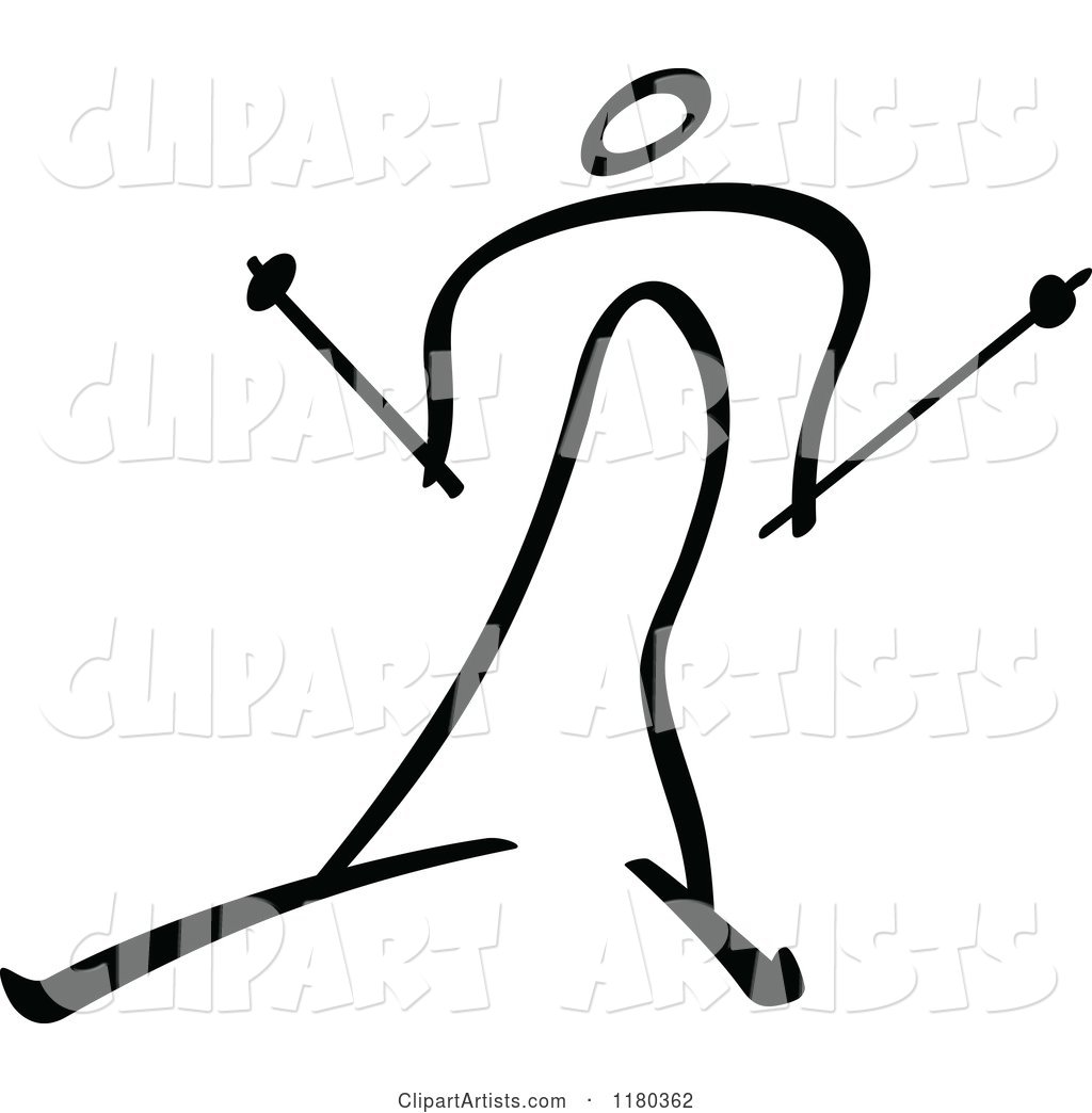 Black and White Stick Drawing of a Cross Country Skier