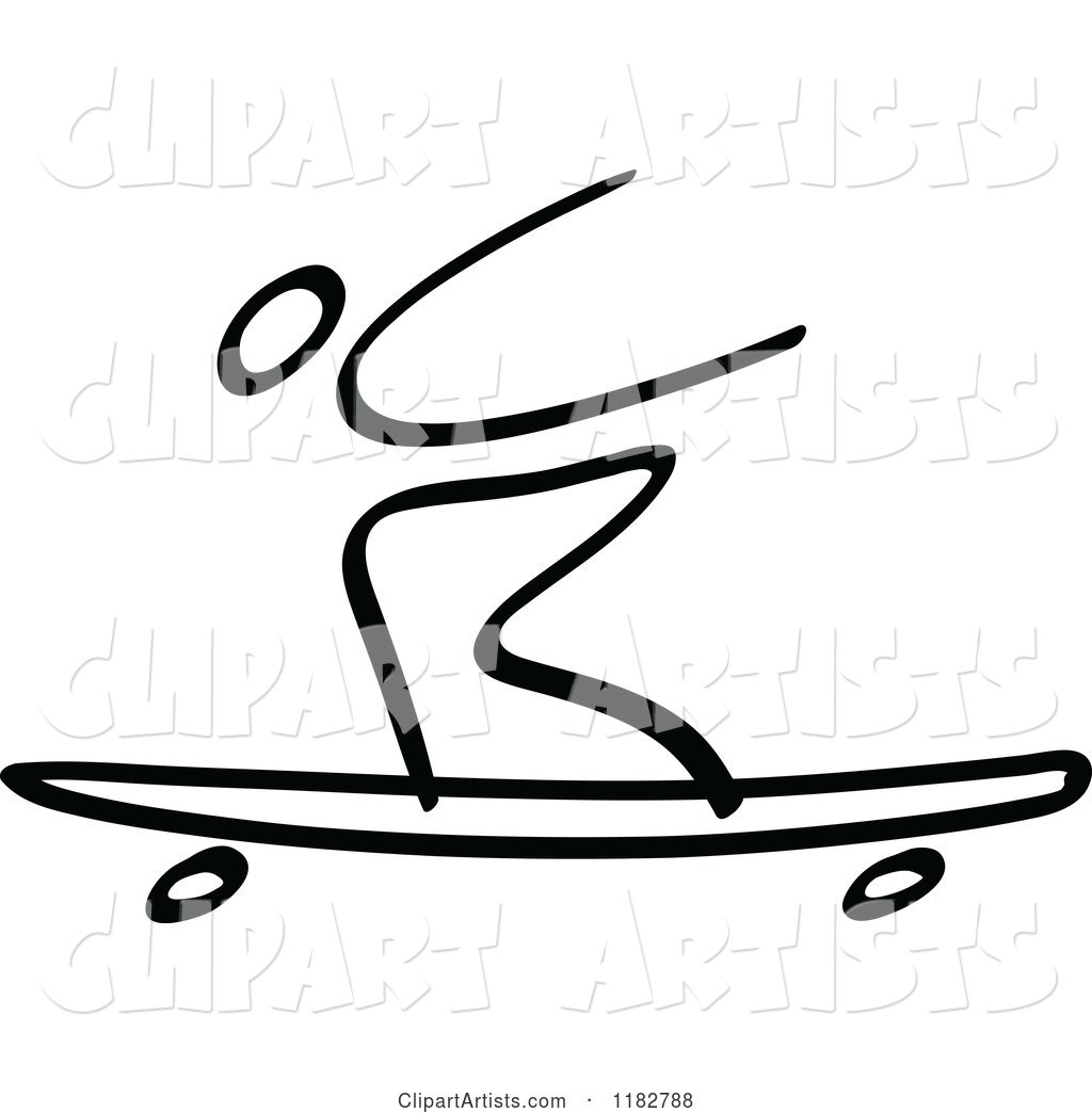 Black and White Stick Drawing of a Longboard Skater