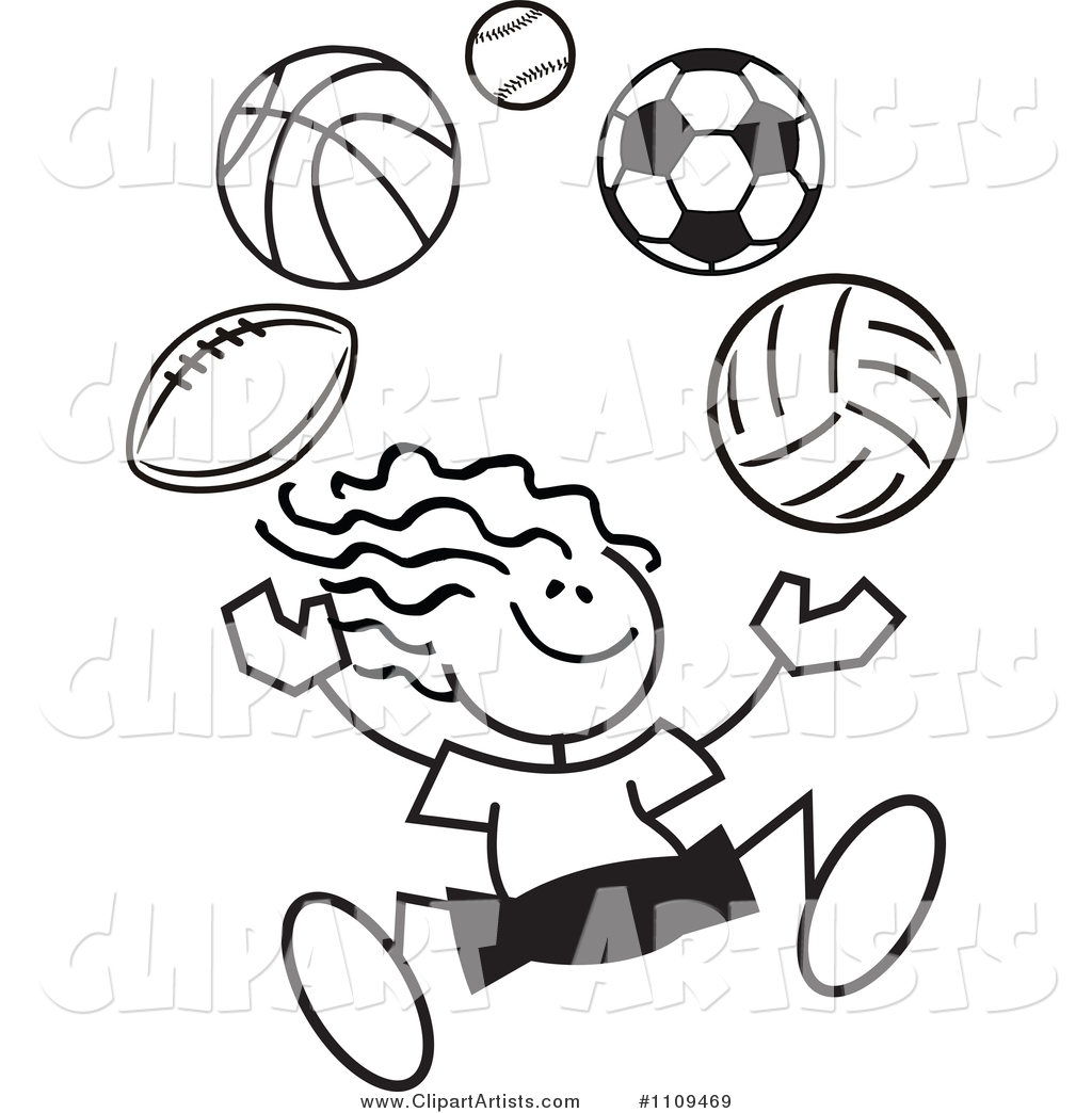 Black and White Sticker Girl Juggling Balls