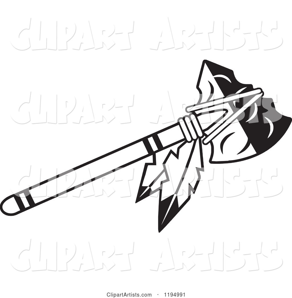 Black and White Tomahawk with Feathers