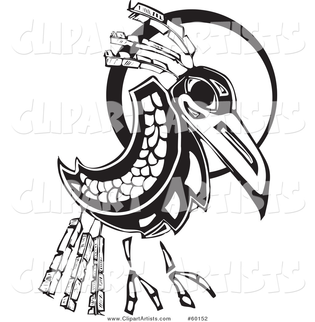 Black and White Tribal Raven in Front of a Moon