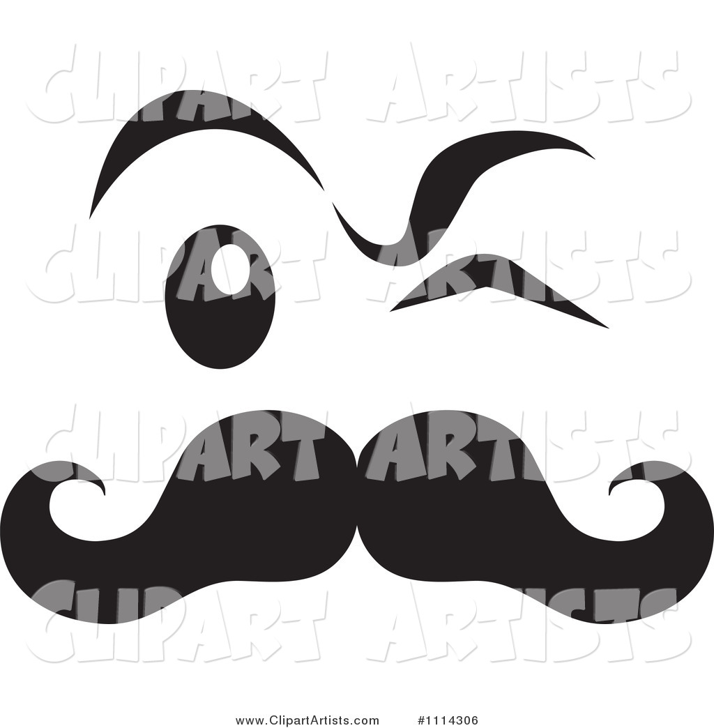 Black and White Winking Face with a Mustache