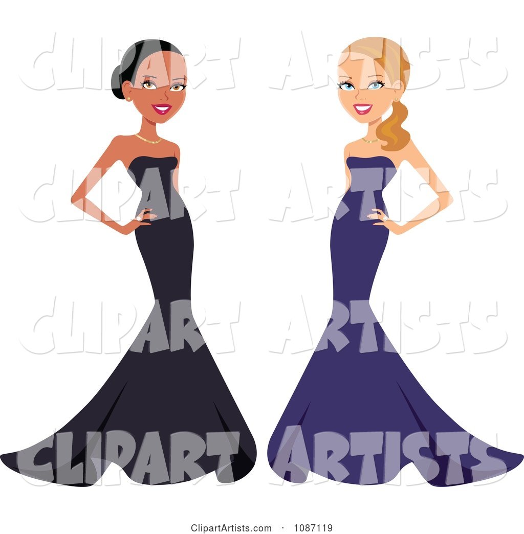 Black and White Women Posing in Formal Gowns