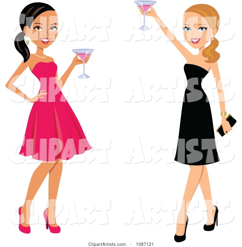 Black and White Women Toasting in Dresses