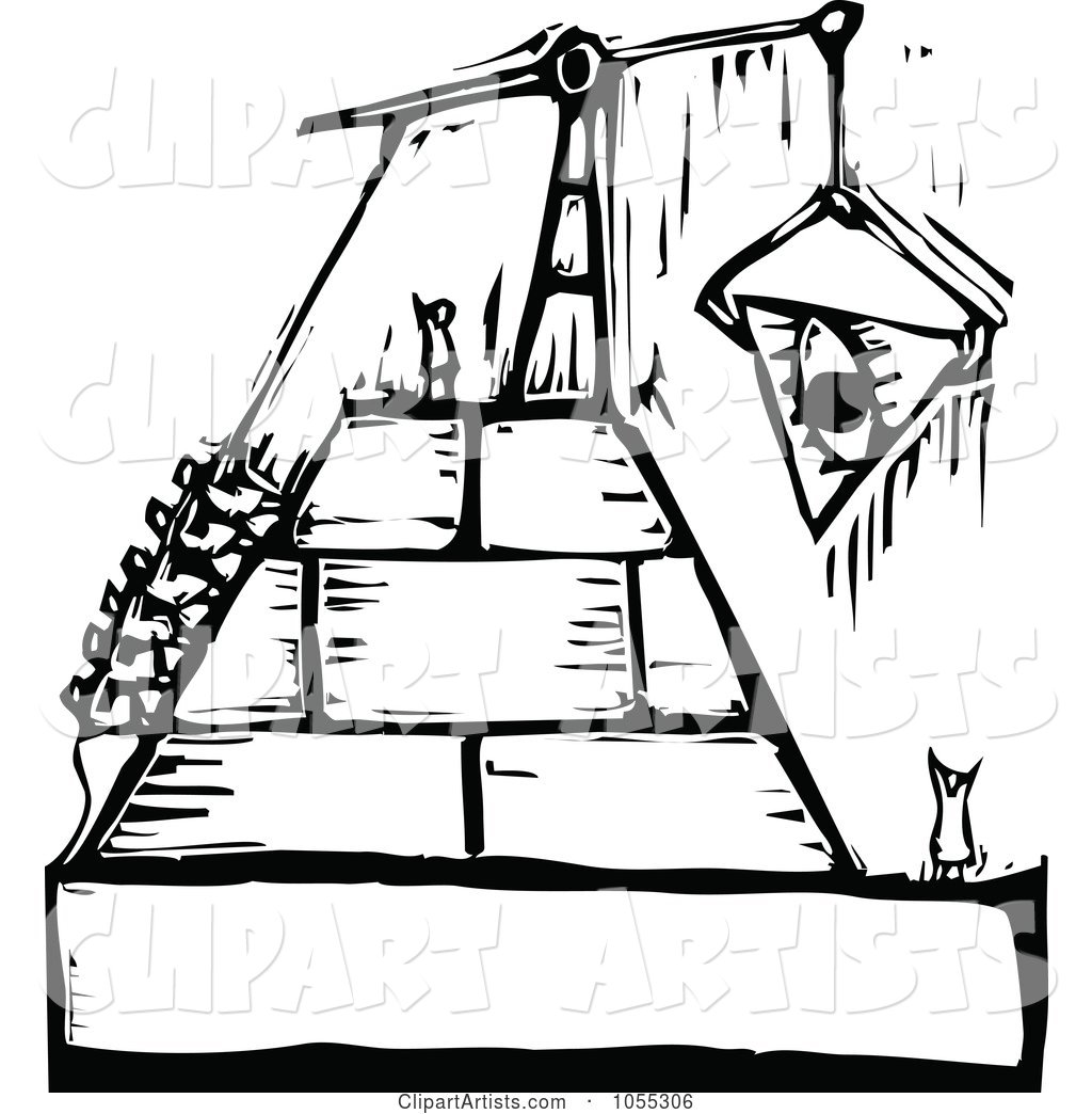 Black And White Woodcut Styled People Building A Pyramid Clipart by ...