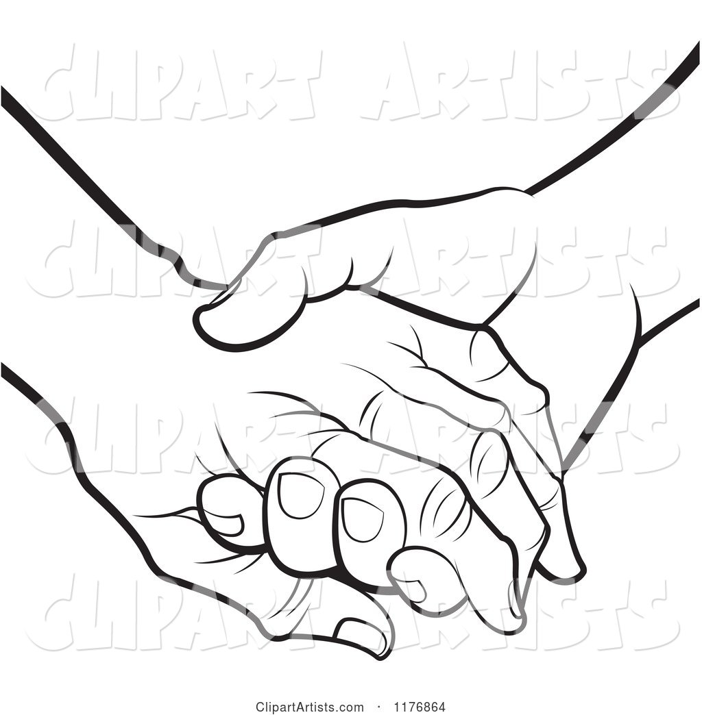 Black and White Young Hand Holding a Senior Hand