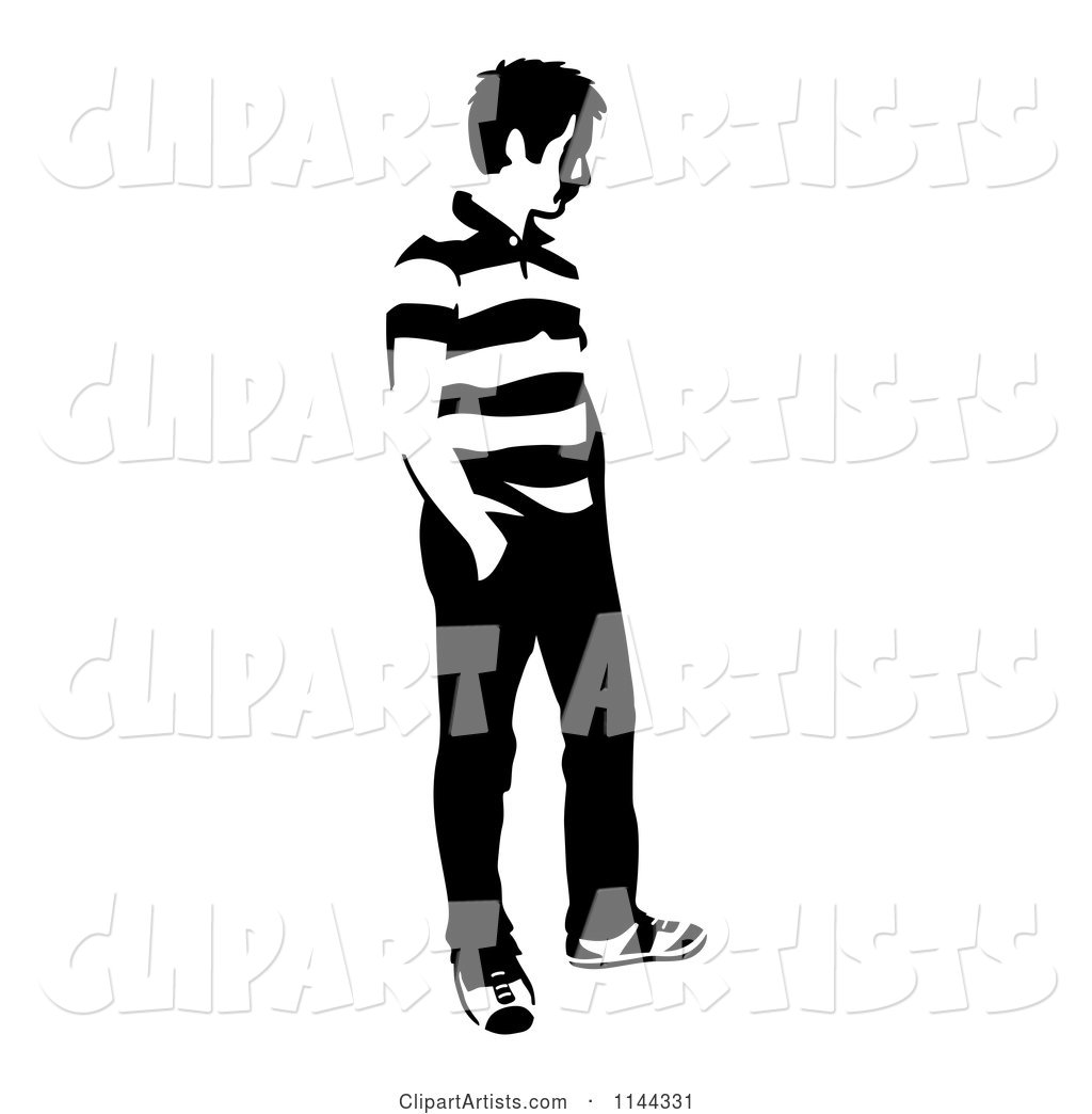 Black and White Young Man Standing and Waiting 3