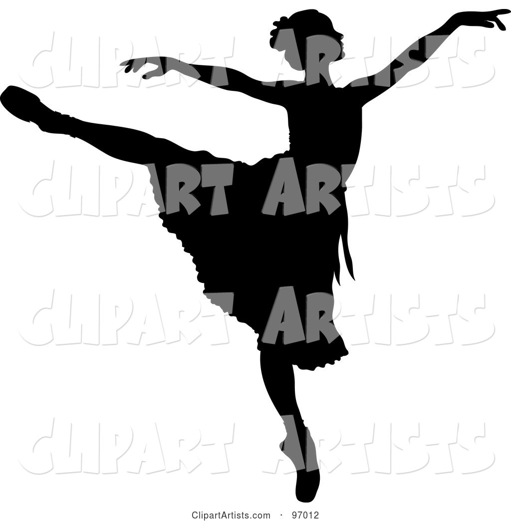 Black Ballerina Silhouette Dancing with Her Arms out and One Leg up