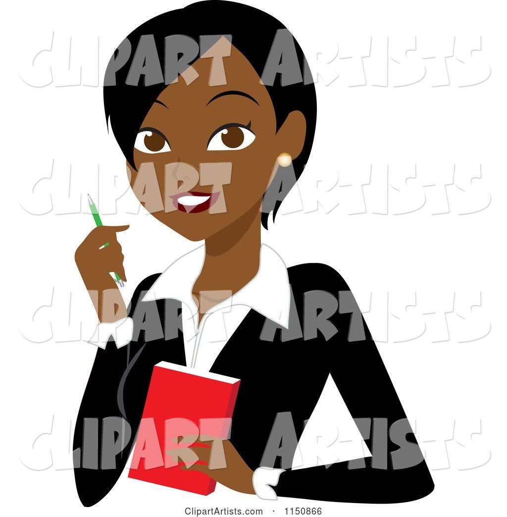 Black or Indian Businesswoman with a Pen and Notepad