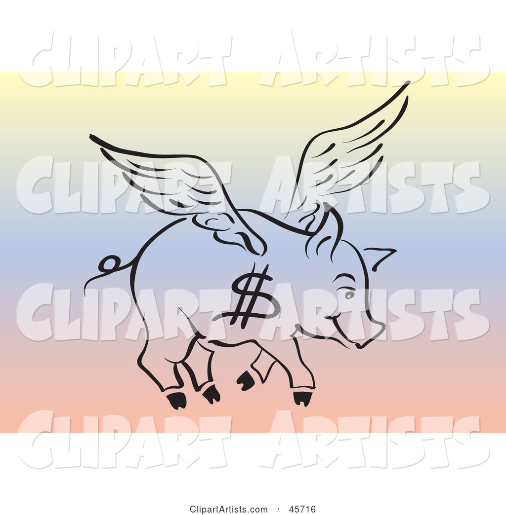 Black Outline of a Flying Pig with a Dollar Sign on Its Side