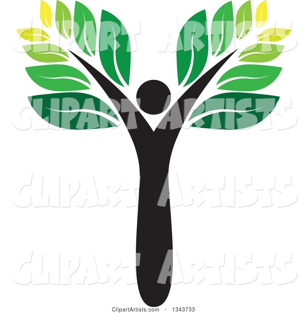 Black Person Forming the Trunk of a Tree with Green Leaves