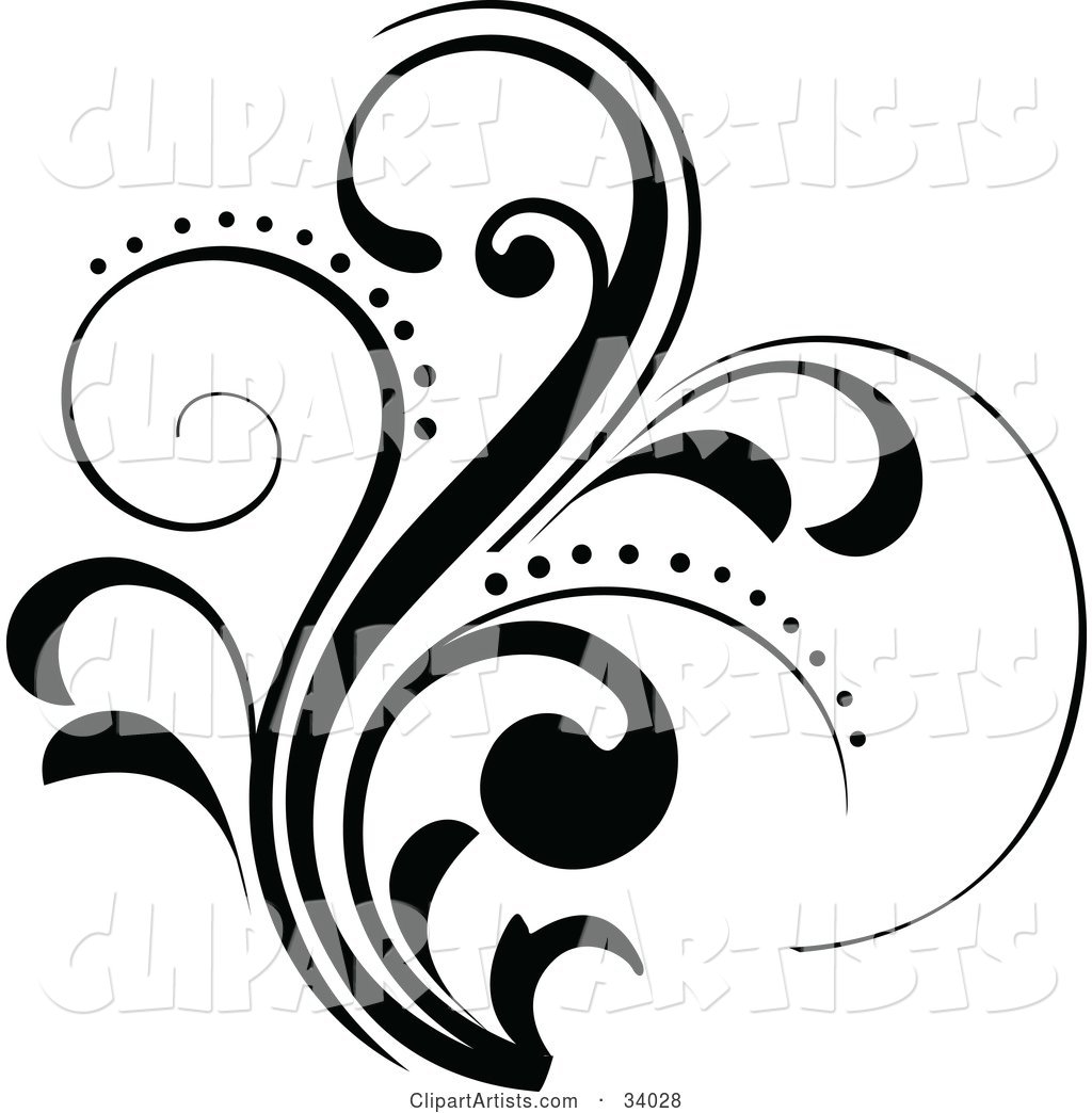 Black Scroll With Curly Leaves And Dots Clipart by OnFocusMedia