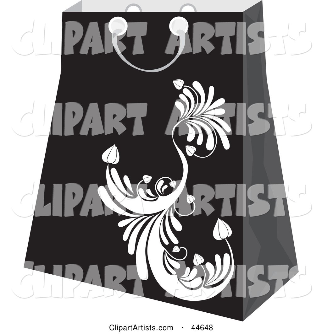 Black Shopping Bag with a White Scroll Design