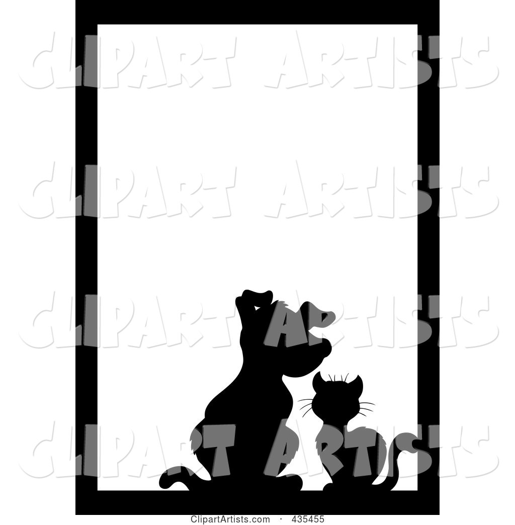 Black Silhouette Cat and Dog Pet Frame with White Space and a Black Border