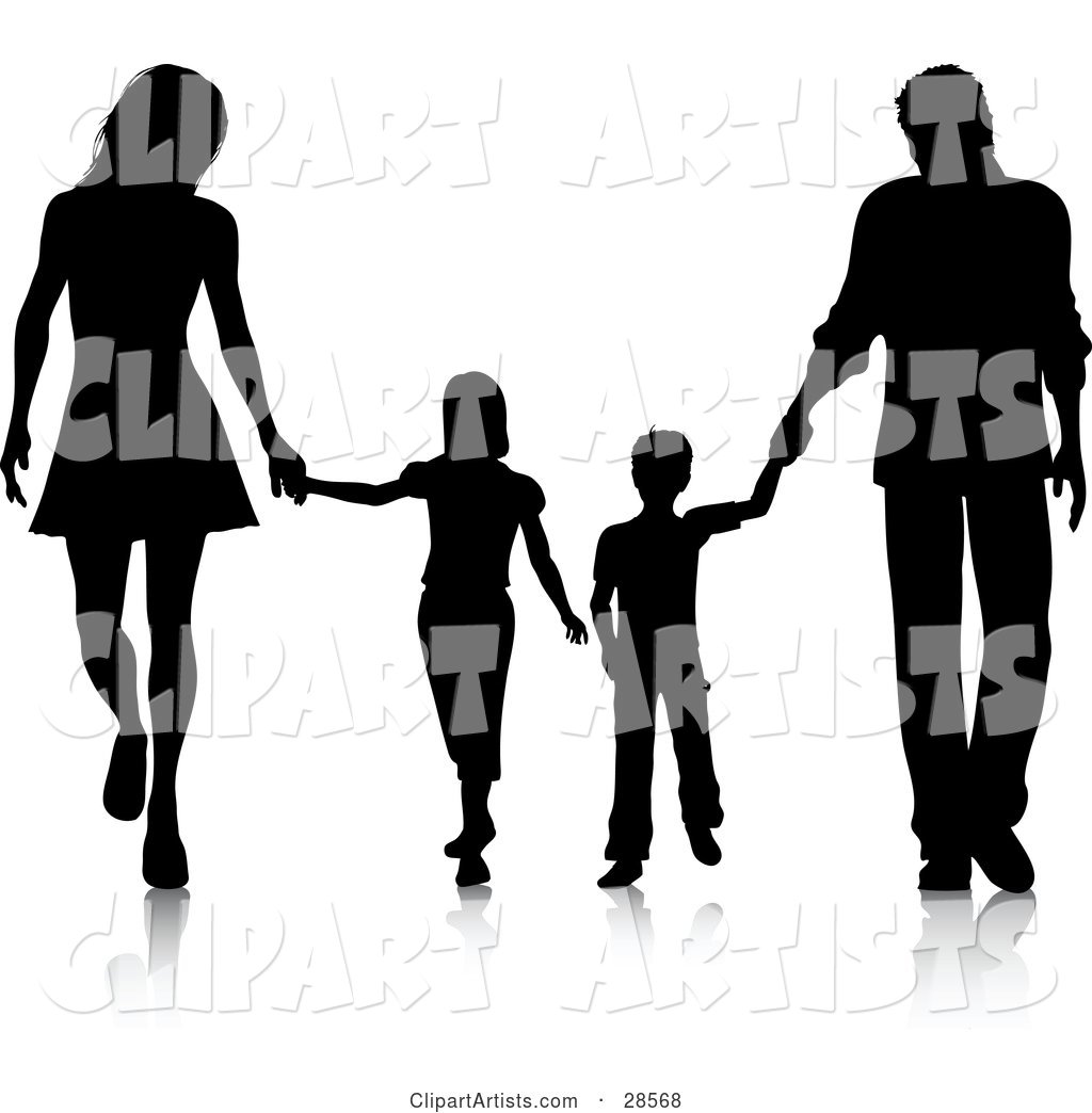 Black Silhouetted Family Walking Together and Holding Hands