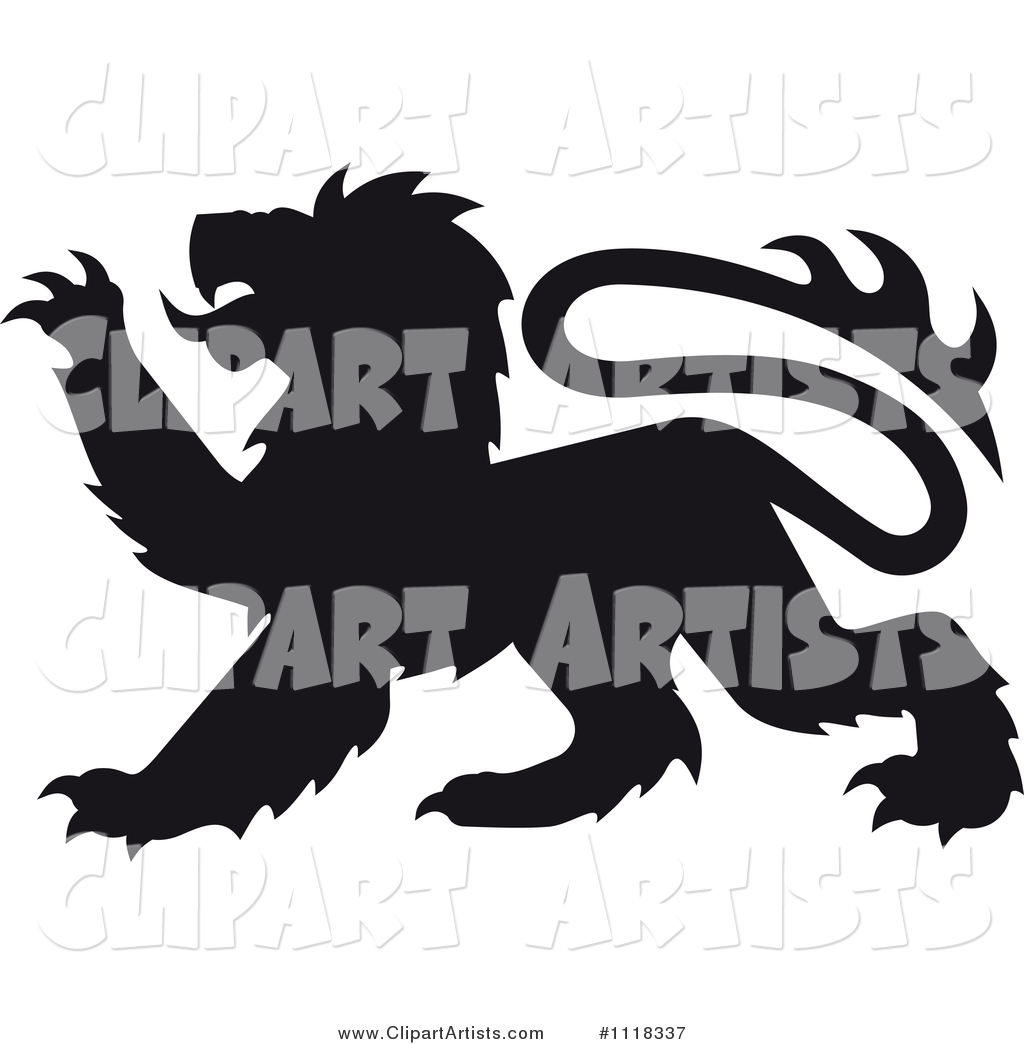 Black Silhouetted Heraldic Lion Clawing