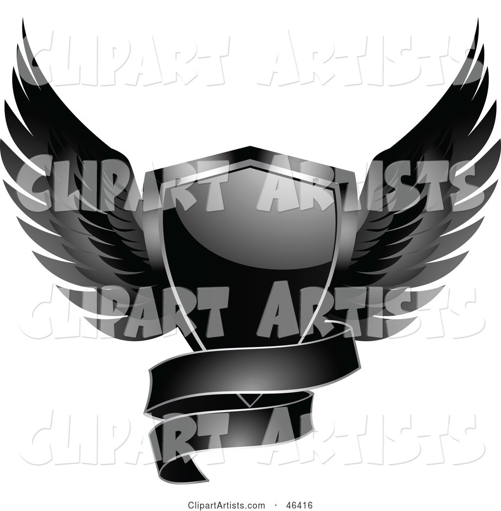 Black Winged Shield with a Blank Banner