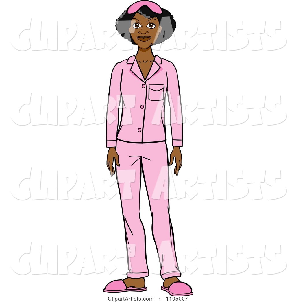 Black Woman in Pink Pajamas and Slippers