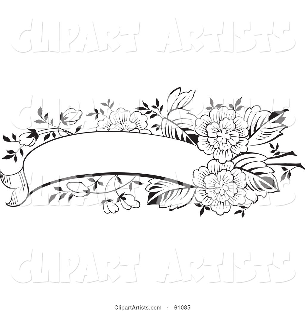 Blank Black and White Flower Text Box Banner