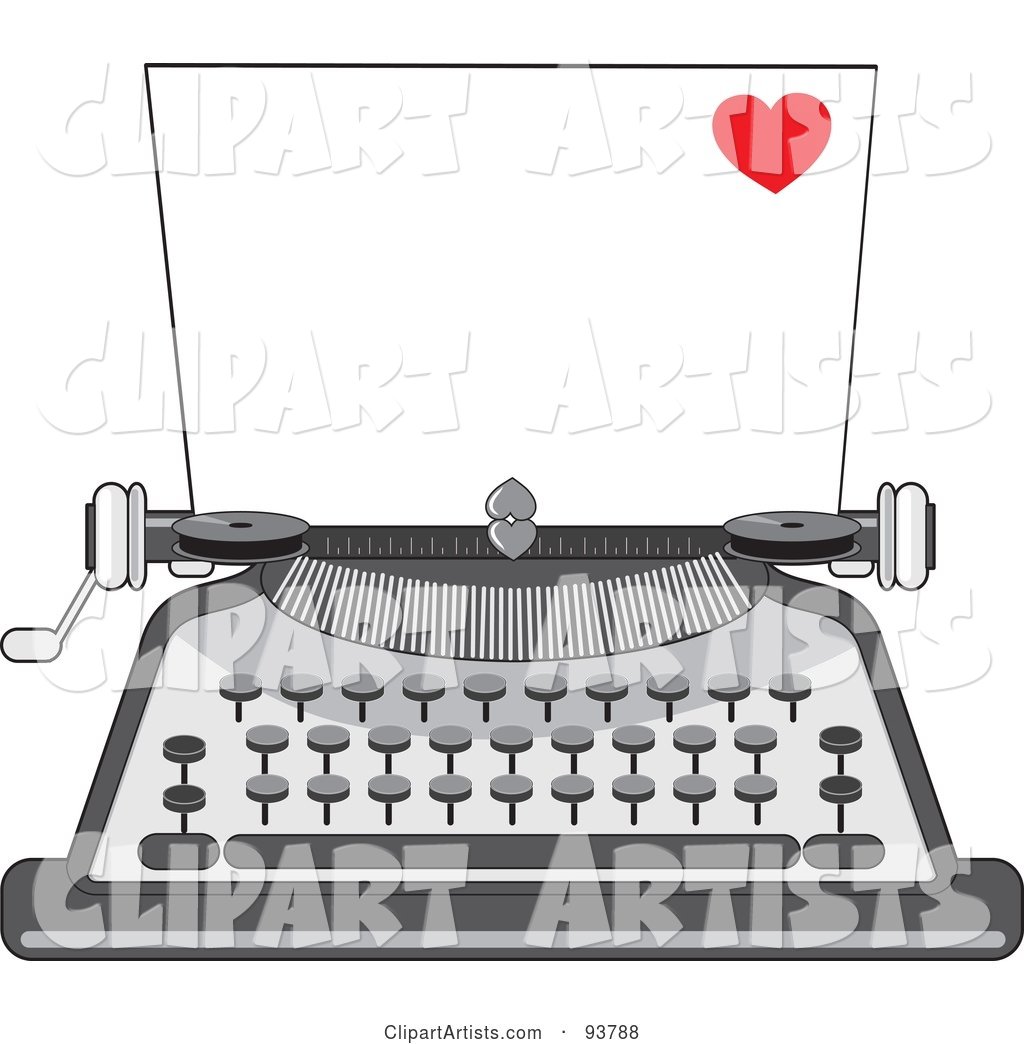 Blank Piece of Paper in a Vintage Typewriter, a Little Red Heart in the Corner