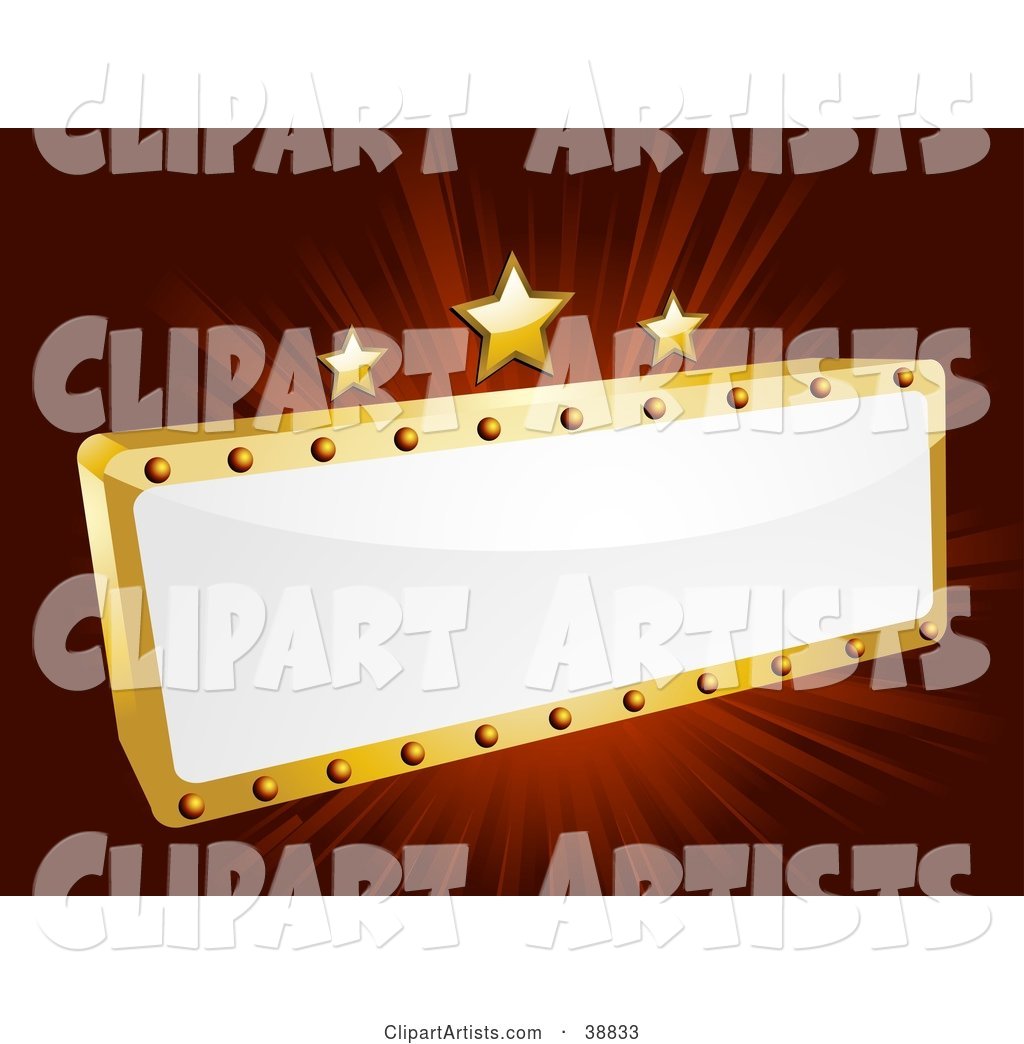 Blank White and Gold Movie Theater Sign with Three Stars on a Bursting Red Background