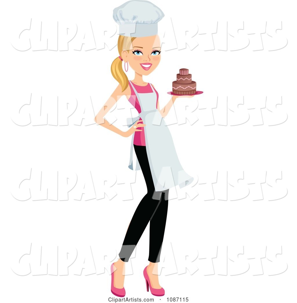 Blond Chef Woman Carrying a Cake